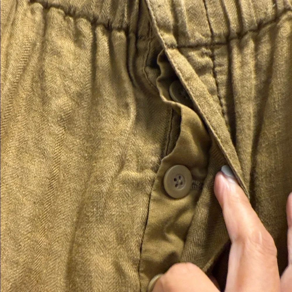 Free People paper bag high waisted Brown Pants 100% linen cuffed hem large - Picture 5 of 12